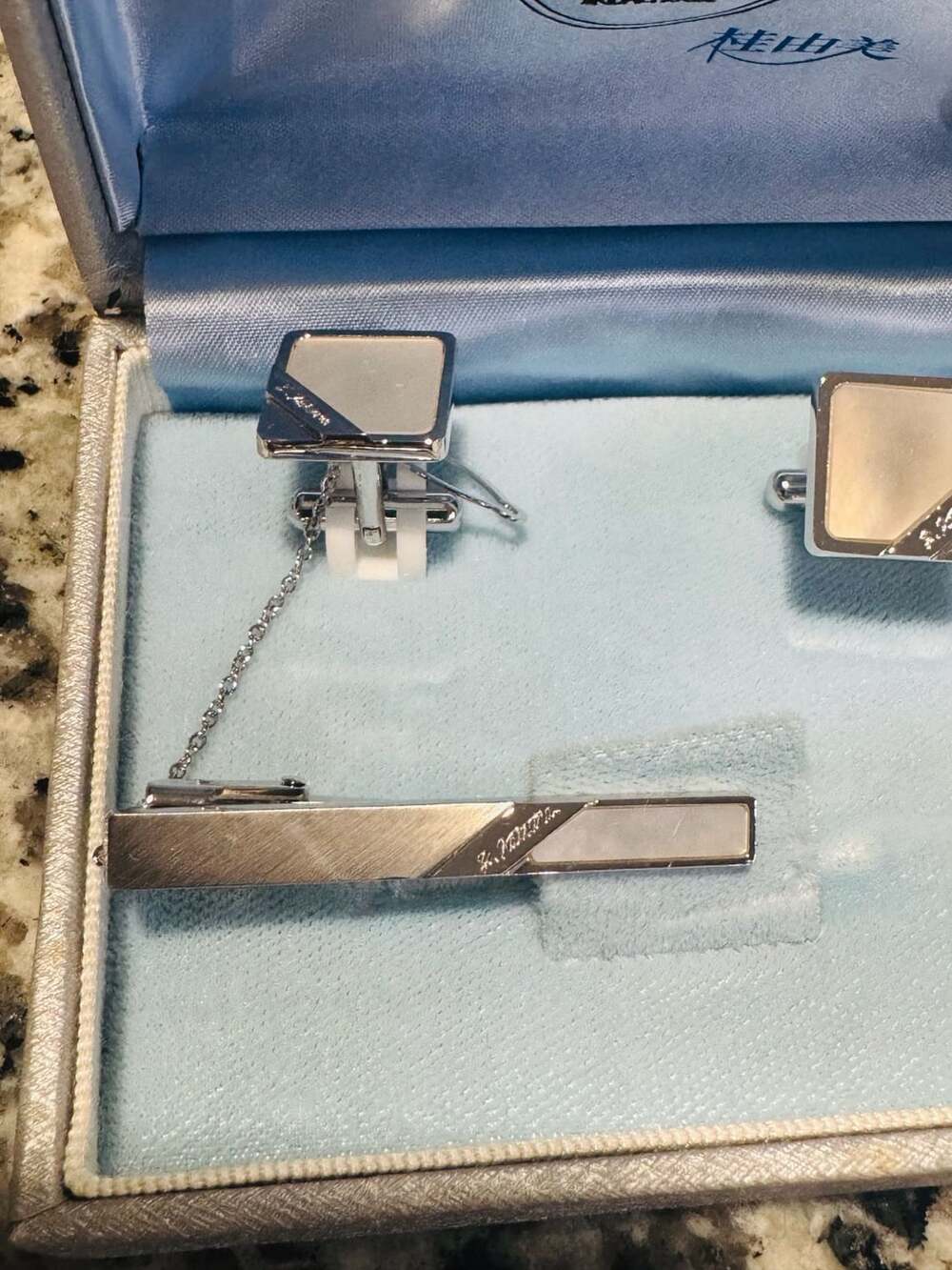 Yumi Katsura Cufflinks And Tie Clip Set Mother Of Pearl Boxed